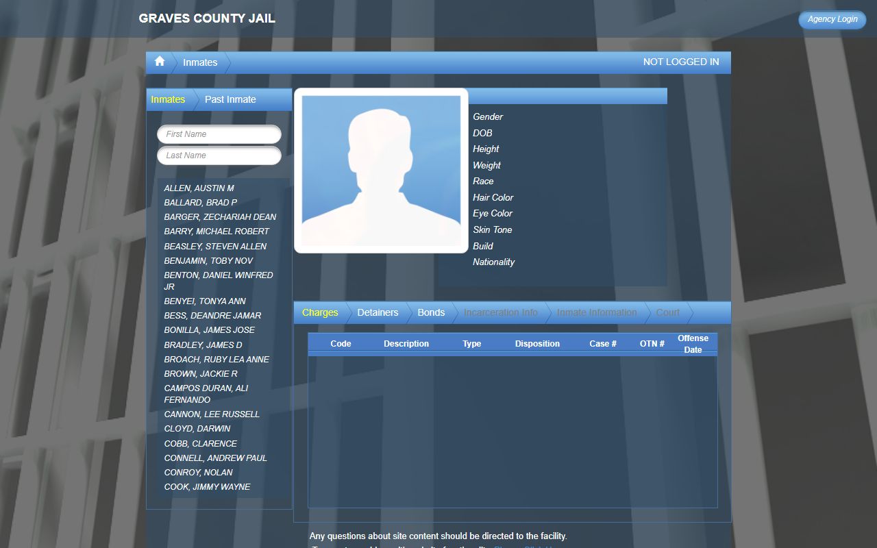 Graves County inmate population Bluehorse roster search interface