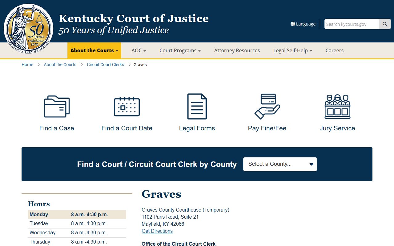 Graves County court records after jail arrest Kentucky Court of Justice page
