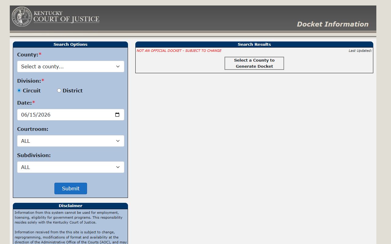 Kentucky docket portal for Graves County court records after arrest